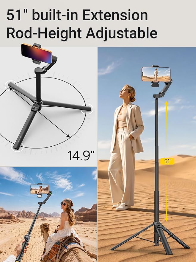 AOCHUAN Smart V3 70.9” Gimbal Stabilizer for iPhone w/AI Tracking Module | Remote Control & One-Touch Open Tripod for Phone Gimbal, 360° Pan Rotation Gimbal w/51" Extension Rod for Shooting,Fill Light - Image 7
