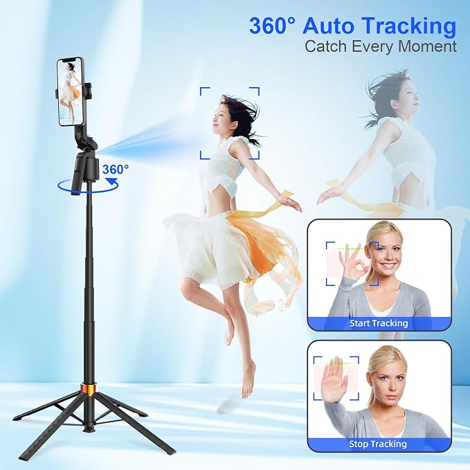 70 inch Autoface Tracking Tripod for iPhone, Gesture Control, Face Tracking Camera 360°Rotation Phone Tripod, Gimbal stabilizer for Smartphone, Perfect for Live Streaming, Content Creator - Image 2