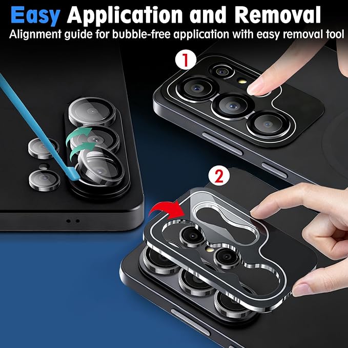 SiHPuoy 2Set Camera Lens Protector for Samsung Galaxy S26 Ultra, Black | 9H+ Tempered Glass, Military Grade Shatterproof, Anti-Scratch,Case Friendly,HD Metal Camera Cover,Does not Affect Night Shots - Image 3