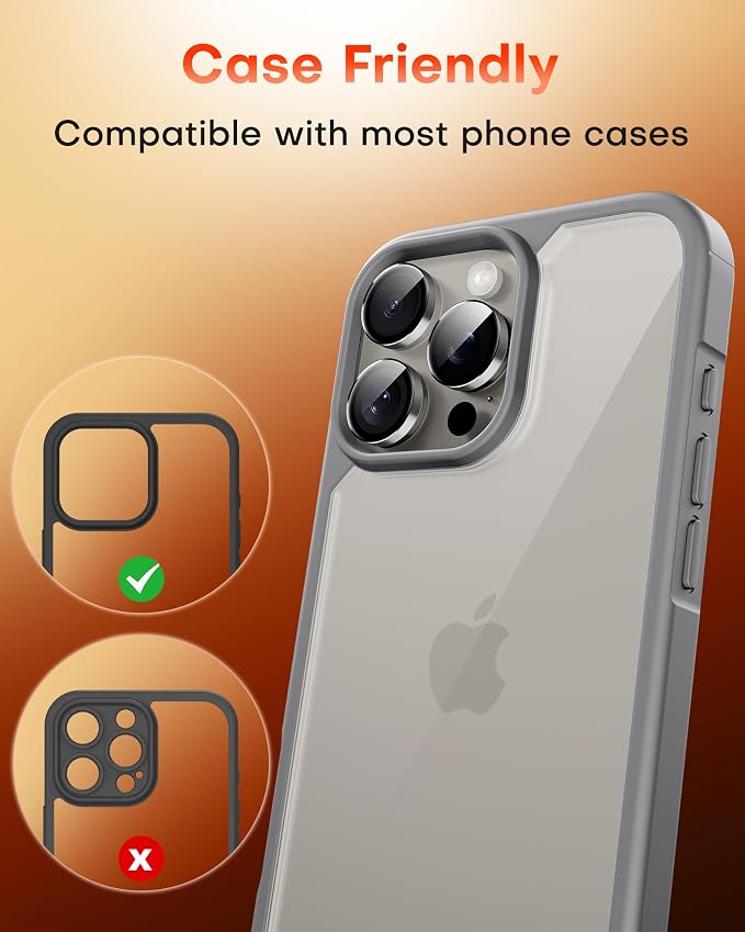 TOCOL for iPhone 15 Pro Max Camera Lens Protector/iPhone 15 Pro Camera Lens Protector Tempered Glass HD Individual Scratch Resistant Cover Accessories Case Friendly 2 Pack（Gray） - Image 7
