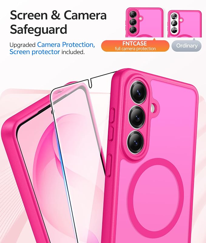 FNTCASE for Samsung Galaxy S26 Case, Fit for Magsafe, with Screen Protector | Full Camera Protection, Translucent Matte, 14FT Military Grade Drop Proof, Shockproof Protective Phone Cover, Hot Pink - Image 4