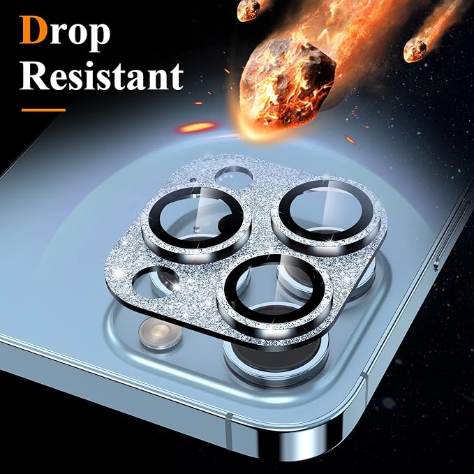 YWXTW for iPhone 13 Pro/iPhone 13 Pro Max Camera Lens Protector, [4TH Gen New Bling Design] Glitter Shiny Diamond Metal Ring Tempered Glass Back Camera Screen Protector Lens Cover - Image 2