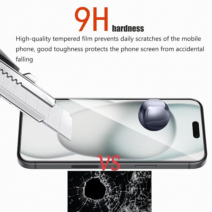 Front and Back Protector for iPhone 15 Plus + Camera Lens Protector | (2+2+2) 9H Hardness, Easy to Install with Alignment Tool,Case Friendly - Image 4