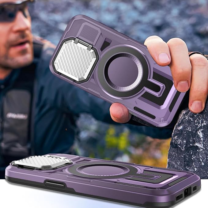 Camera Stand Case for iPhone 15 Pro Max, [Compatible with Mag Safe] [Lens Cover] 2024 Version Military Grade Protective Soft Case for iPhone 15 Pro Max 6.7 inch Men Women, Purple - Image 7
