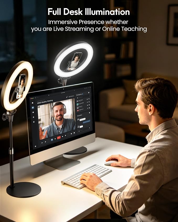 Desk Ring Light with Stand for Computer, Desk Light for Video Recording | 10.5" Video Conference Lighting, Adjustable Circle Light with Phone Holder for Zoom Meeting Video Call Podcast Stream Webcam - Image 8