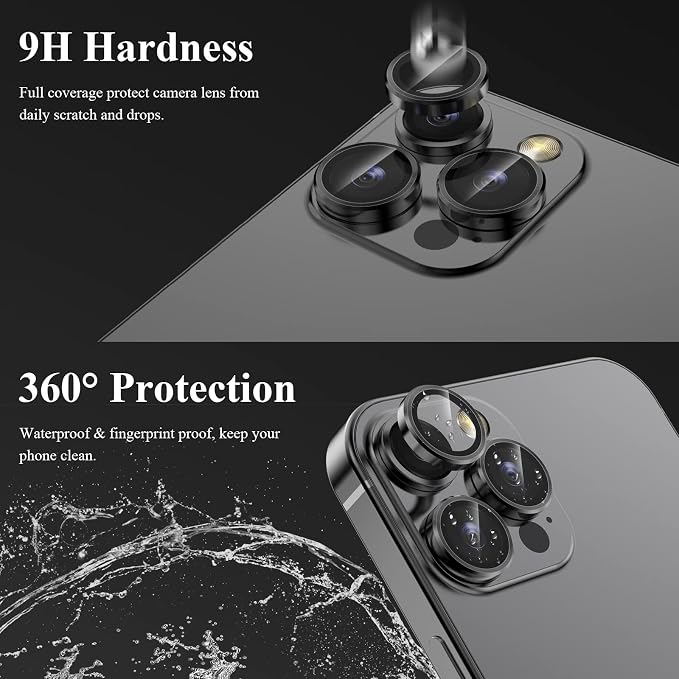 YWXTW Designed for iPhone 14 Pro Max Camera Lens Protector, for iPhone 14 Pro Camera Lens Protector, Individual Metal Anti Scratch HD Clear Case Friendly Tempered Glass Camera Cover, 1 Set (Graphite/Black) - Image 3