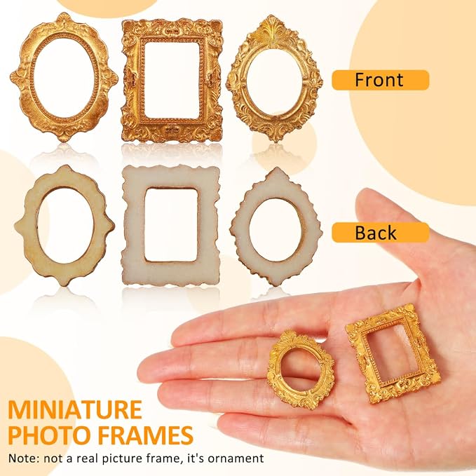 15pcs Mini Vintage Resin Picture Frame Antique Tiny Oval Rectangle Baroque Display Photography DIY Small Photo Frame for Home Decoration Miniature Landscape DIY Crafts (Gold) (Pack of 3) - Image 4