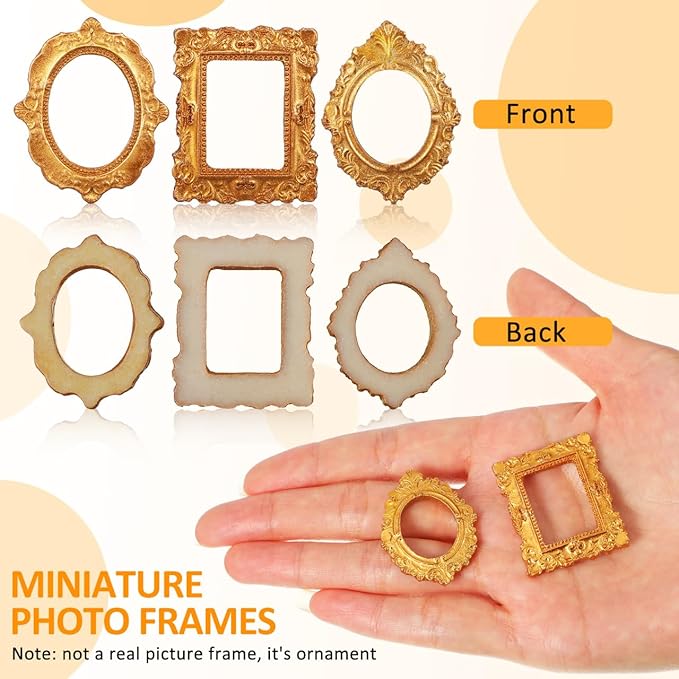 Balacoo 15 Pcs Miniature Photo Frames Mini House Picture Frame Accessories | Resin Antique Baroque Dollhouse Decor, Miniature Picture Frames for Dollhouse DIY Crafts, Jewelry Display, Phone Case 3 Style - Image 7