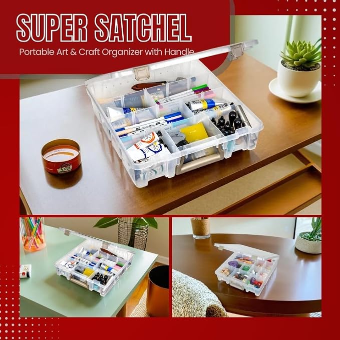ArtBin 9007AB Super Satchel with Removable Dividers, Portable Art & Craft Organizer with Handle, [1] Plastic Storage Case, Clear | Up to 12 Removable Dividers, 15.25 x 14 x 3.5 Inches, Secure Latches, Carry Handle, Stackable Polypropylene - Image 6
