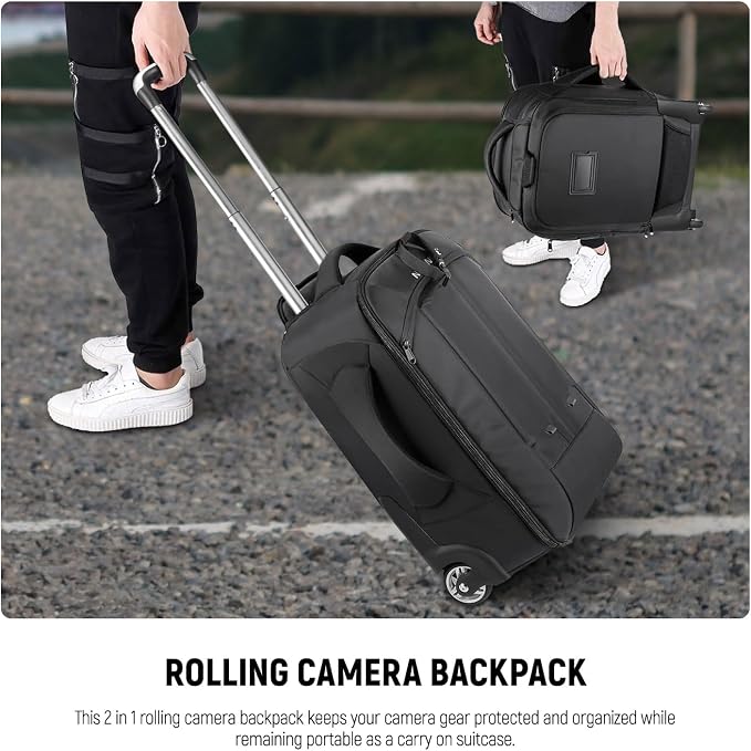 NEEWER Convertible Rolling Camera Backpack for SLR/DSLR and Accessories | NW3300, Black - Image 2