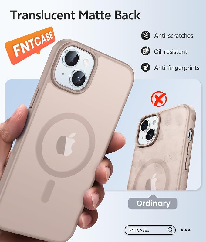 FNTCASE for iPhone 15/14/13 Case, Fit for Magsafe, Glass Screen Protector | Translucent Matte, Magnetic Phone Cases, 14FT Military Grade Drop Protection, Slim Shockproof Protective Cover, Desert Gold - Image 6