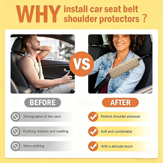 Beige PU Leather Seat Belt Covers - 2Pcs, Diamond Stitched Seat Belt Pads, Universal Fit for Car Truck SUV - Image 7