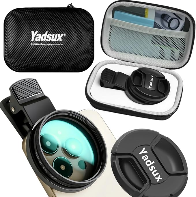 Clip On cpl Polarizing Filter for iPhone, HD Coated Phone Polarizer Lens | 4.2 stars, 144 reviews. Rotating ring for easy adjustment. Cuts water, glass & skin glare. Fits all phones. Pouch & cloth. by Yadsux