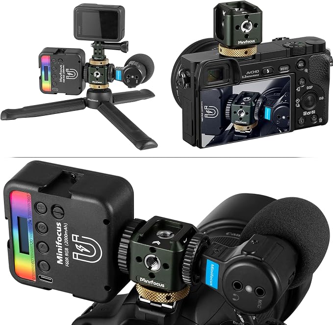 Camera Hot Shoe Extension Bracket Cold Shoe Mounts Adapter(Dark Green) | Aluminum Shoe Mount Holder with 1/4''&3/8'' Thread Hole and Arri-locating Hole, For Microphone LED Video Light - Image 6