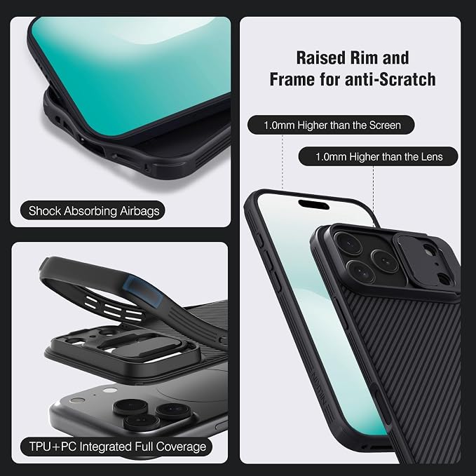 Nillkin Camshield Case for iPhone 17 Pro Max Case, [Built-in Dual Camera Cover][Slim Profile] [Military Grade Drop Protection] Shockproof Bumper Phone Case 6.9 inch 2025 Black - Image 3