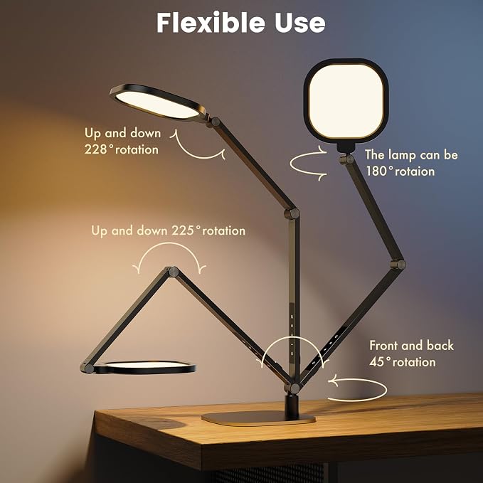 Desk Lamp for Home Office, Tall Computer Ring Light with CRI 97.8 | Eye-Caring Diffused Desktop Light with Memory & Timer Func, 1200LM Zoom Lighting for Video Calls, Conference, Reading,Study - Image 4