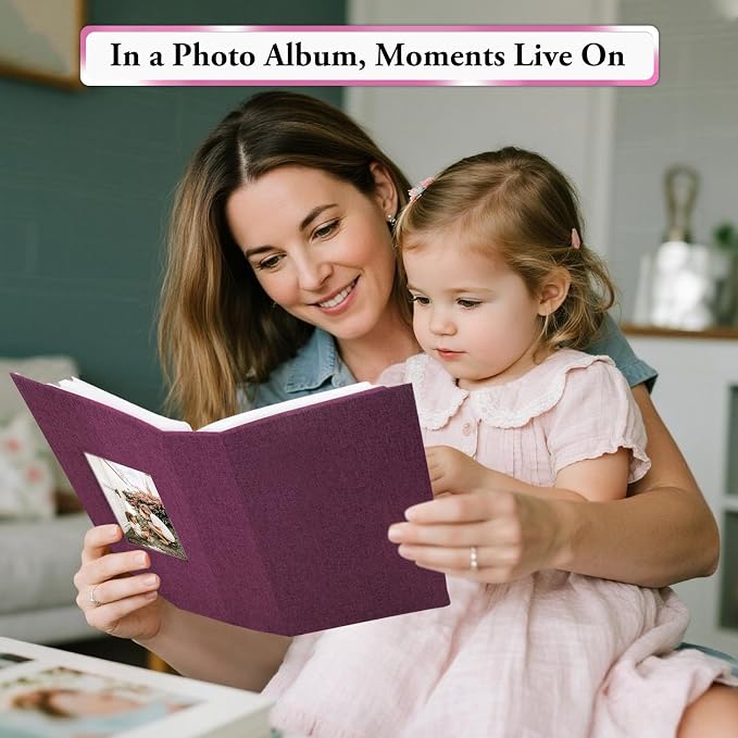Photo Album 4x6,Linen Cover Slide-in Photo Album Book Can Holds 200 4x6 Photos with 50 Black Sheets for Baby Family Pictures Artwork or Postcards Storage (Purple) - Image 7