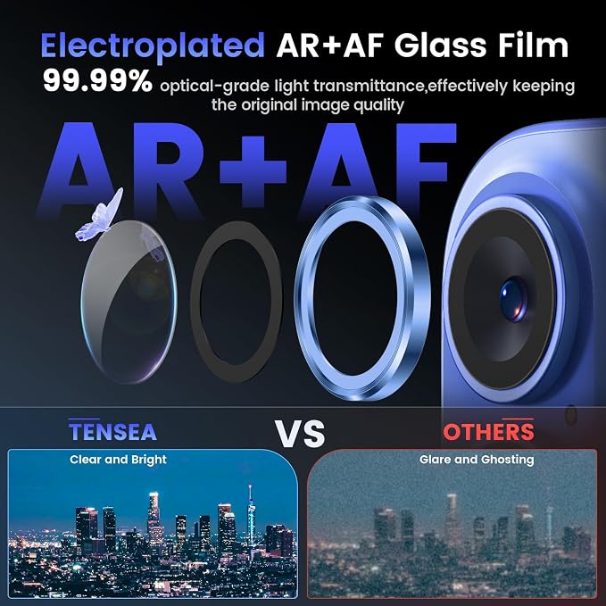 Tensea for iPhone 16/16 Plus Camera Lens Protector, Camera Cover | 9H Tempered Glass Camera Screen Protector, Metal Individual Ring for iPhone16 6.1inch/ 16Plus 6.7inch, HD Clear, Easy Install - Image 3