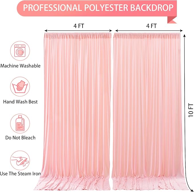 Blush Pink Backdrop Curtains-Wrinkle-Free Polyester Photography Drapes Party Curtain Background for Baby Shower Wedding Decorations- 8 X10FT - Image 5