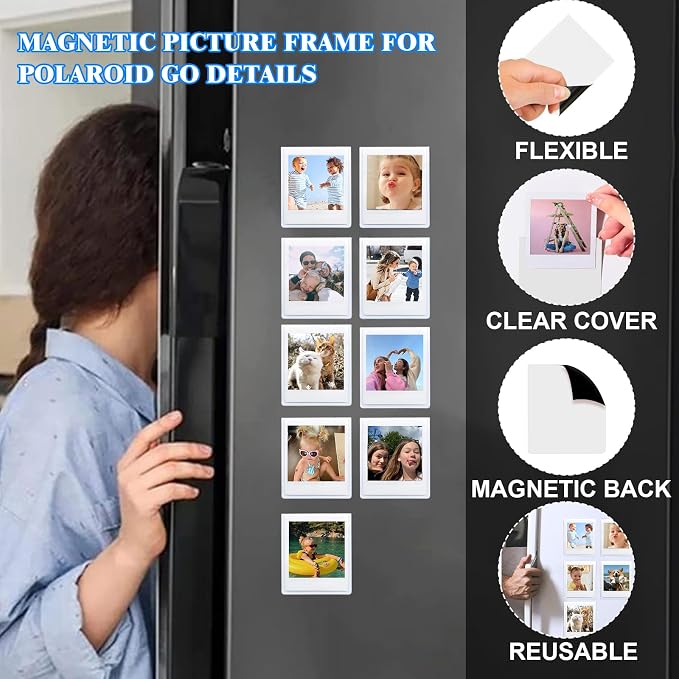 Go Magnetic Picture Frame for Polaroid Go Gen2/Gen3 Instant Camera | Picture Frame for Polaroid Go Fits 2.12x2.62 Inches Films, Magnets for Refrigerator with Transparent Cover, White, 20 Pack - Image 3