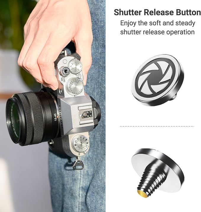 JJC Soft Shutter Release Button Fujifilm X100VI XT50 XM5, Silver Aperture | for Fuji Fujifilm X-M5 X-T5 X-T4 X-T50 X-T30 III II X00VI X100V X-E5 X-E4 X Half Leica Q3 M10 Sony RX10 IV III Nikon Zf Df - Image 4