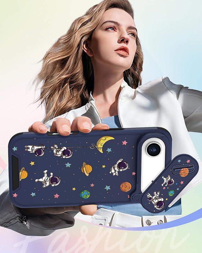 Buleens for iPhone 17 Air Case 6.5 Inch - with Ring Stand & Camera Cover Aesthetic Cute Designed for Women Girls Girly Cartoon Astronaut Phone Case for iPhone 17 Air Compatible with Magsafe - Image 6