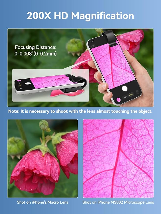 Phone Microscope 200X with LED Light & CPL Filter, Pocket Microscope Camera Attachment for iPhone & Android, No App Needed, STEM Science Gift for Kids, Coin, Jewelry, Plants, Small Objects Inspection - Image 2