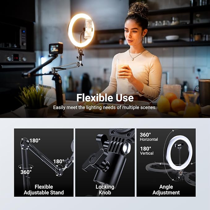 NEEWER Entry Level Version 10.5" 10W Ring Light with 46"-63" Stand, Overhead Phone Holder Mount Compatible with iPhone, Bi Color LED Selfie Lighting CRI85+ for TikTok Video Recording Streaming, N44 - Image 5