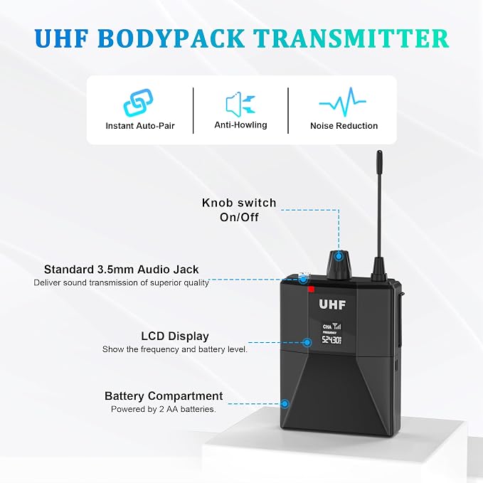 4 Channel Wireless Lapel Microphone System with 4 Headset Mics, 4 Lavalier Mics, UHF Metal Receiver, 4 Bodypacks, Independent Volume Control, 262ft Range for Home, Classroom, Church, Events - Image 5