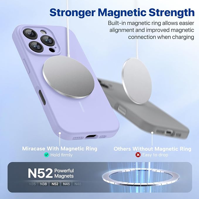 miracase Magnetic for iPhone 16 Pro Max Case, [Soft Anti-Scratch Microfiber Lining], Compatible with MagSafe, Liquid Silicone Case Shockproof Drop Protection Phone Case for 16 ProMax,Light Purple | Compatible with MagSafe, Soft Microfiber Lining, Premi... - Image 4