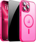 for iPhone 13 Pro Max Case with Privacy Screen Protector, Hot Pink | Full Camera Protection, Translucent Matte Magnetic, Compatible with MagSafe, Shockproof Phone Cover, Slim Fit Women/Girls by ZOZDOKG
