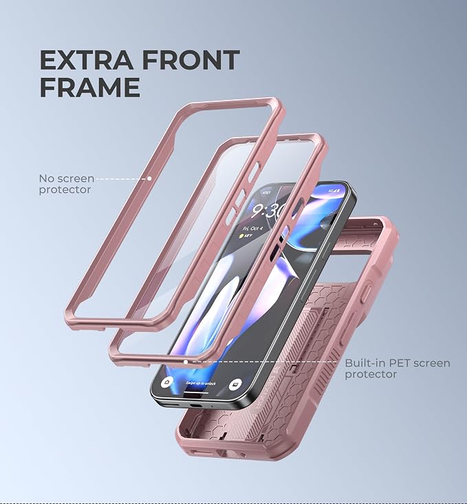 Dexnor for Google Pixel 9 Case with Slide Camera Cover & Built-in Screen Protector & Heavy-Duty Kickstand,Full-Body Protective Cover Rugged Bumper Cases for Pixel 9,Peony Pink(2024) - Image 4