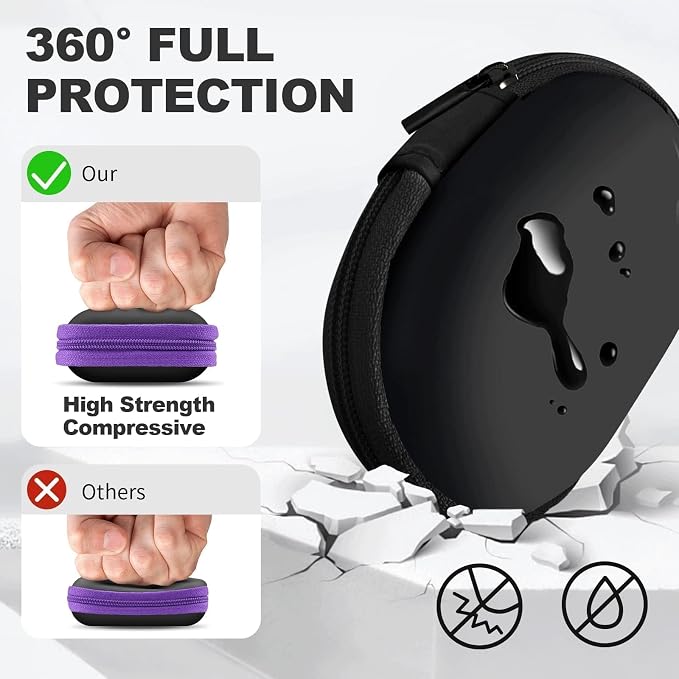 2Pack Oval Earbud Case Portable EVA Carrying Case Storage Bag Cell Phone Accessories Organizer with Carabiner for Earphone, Earbud, Earpieces, SD Memory Card, Camera Chips, Black/Purple - Image 2