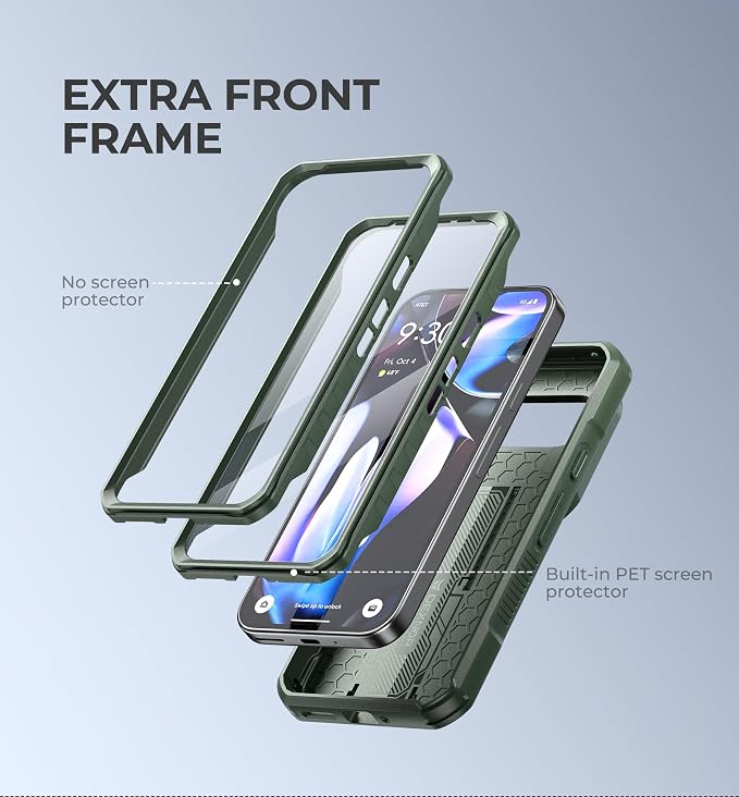 Dexnor for Google Pixel 9 Case with Slide Camera Cover & Built-in Screen Protector & Heavy-Duty Kickstand,Full-Body Protective Cover Rugged Bumper Cases for Pixel 9,Army Green(2024) - Image 4