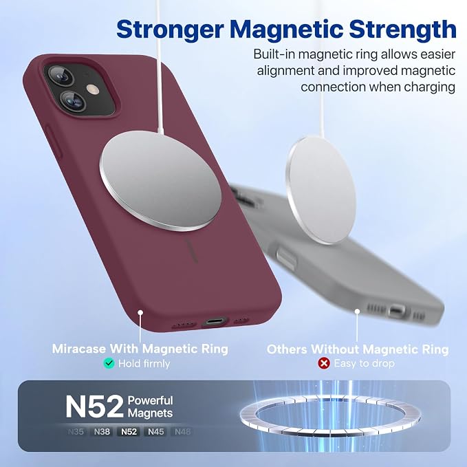 Miracase Magnetic for iPhone 12 Case/iPhone 12 Pro Case, Wine Red | Compatible with MagSafe, Anti-Scratch Microfiber Lining, Premium Silicone Shockproof Drop Protection Phone Case for 12/12 Pro - Image 7