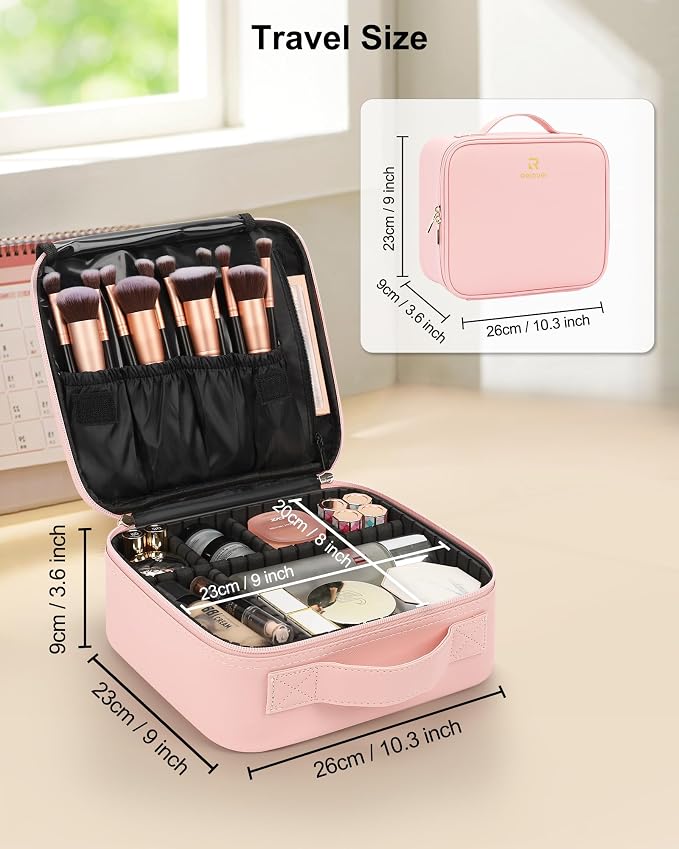 Relavel Travel Makeup Train Case Cosmetic Case Organizer Portable Artist Storage Bag with Adjustable Dividers for Cosmetics Makeup Brushes Toiletry Jewelry Digital Accessories (Pink) - Image 5