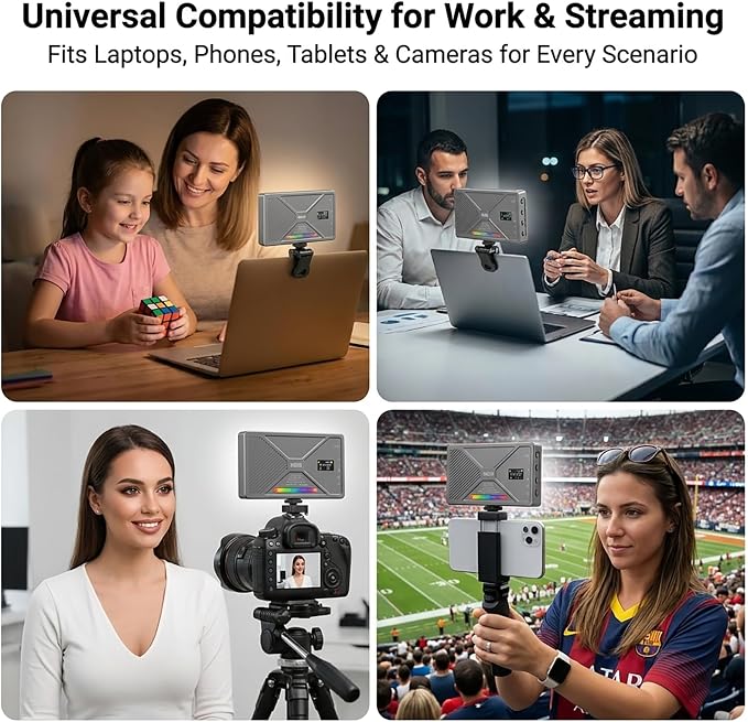 225 LED Portable Selfie Light, Video Conference Light, 4000mAh Rechargeable, App Control, Tripod, Metal Hot Shoe, Clip, CRI 97+, 24 Light Modes for Phone, Camera, Live Streaming, Makeup, Photography - Image 6