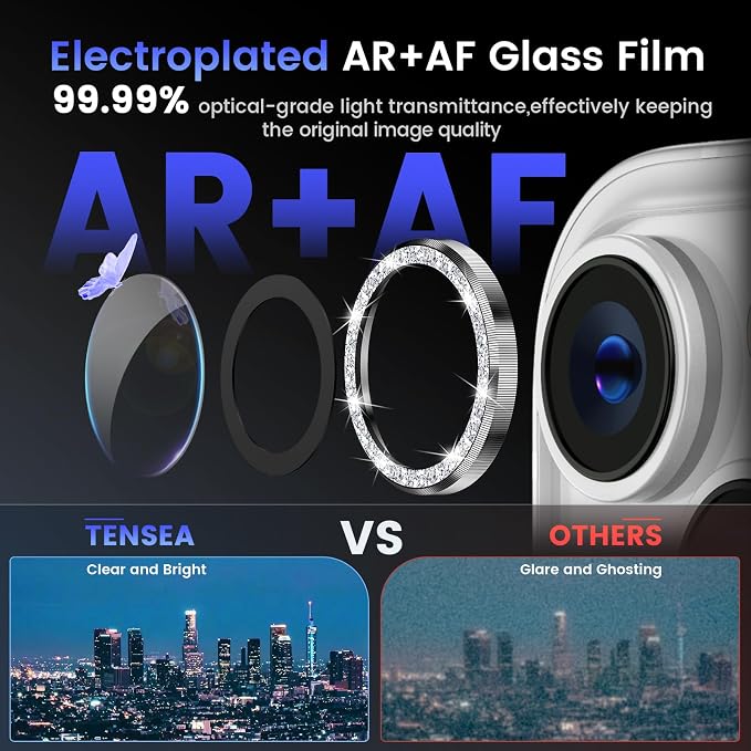 Tensea for iPhone 13/13 Mini Camera Lens Protector Bling, Camera Cover | 9H Tempered Glass Camera Screen Protector, Metal Individual Ring for iPhone13 6.1inch/ 13mini 5.4inch, HD Clear, Easy Install - Image 3