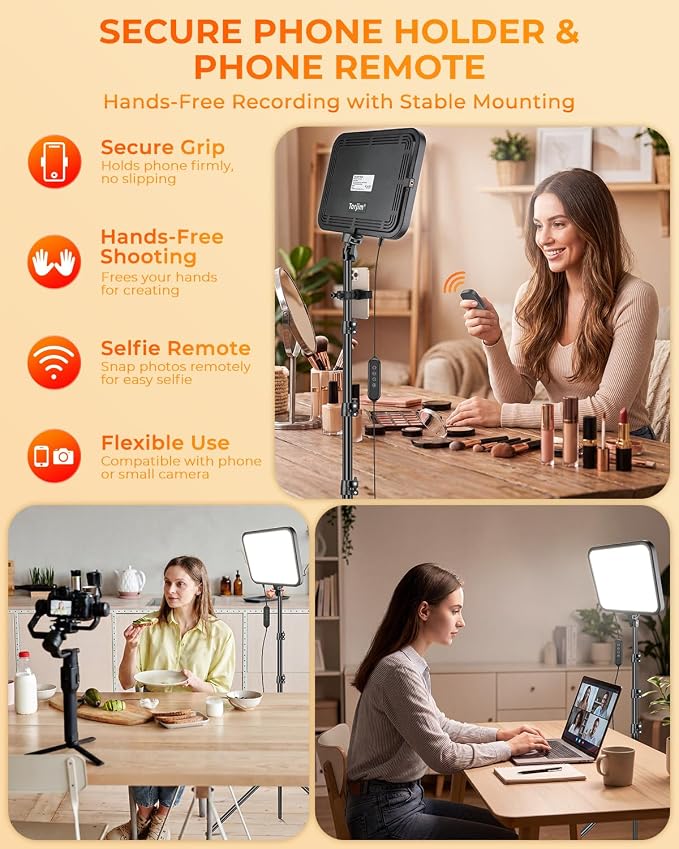 Torjim 12 Inch Video Light Kit for Creators | 30W High Brightness | Studio Lights with Tripod Stand & Phone Holder | 3000-6500K Adjustable Photography Lighting for YouTube Streaming Home Studio - Image 7