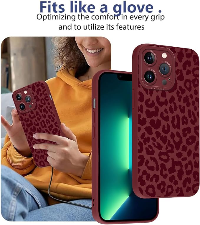 Cute Burgundy Cheetah Print Phone Case for iPhone 13 Pro 6.1" | Aesthetic Leopard Pattern Design Cover Full Camera Lens Protective Shockproof Soft Slim TPU Funda for Women Girls - Image 7