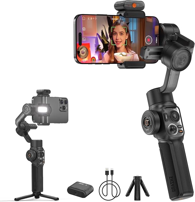 ZHIYUN Smooth 5S AI Combo 3-Axis Gimbal Stabilizer for iPhone 15 Pro Max & Android Smartphone Gimbal with AI Tracker, Built-in Fill Light, Tripod, Phone Stabilizer for Video Recording Vlog Filming | 3-Axis Smartphone Gimbal with AI Tracker, Built-in Fi... by ZHIYUN