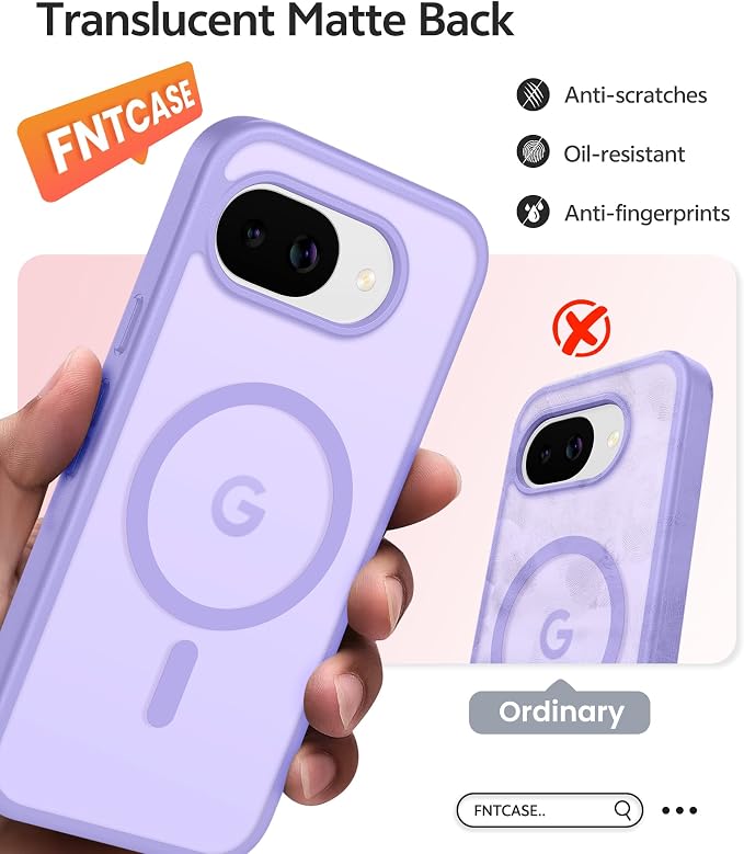 FNTCASE for Google Pixel 10a Case, Fit for Magsafe, with Screen Protector | Translucent Matte Magnetic Back, 14FT Military Grade Drop Protection, Slim Shockproof Protective Phone Cover, Light Purple - Image 6