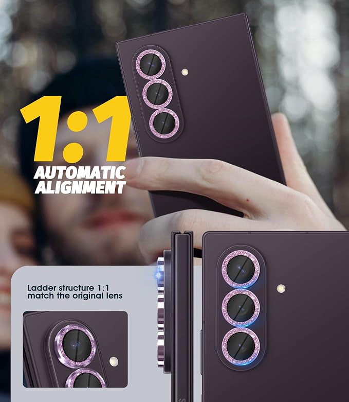 Orzero (2 Sets) Camera Lens Protector for Samsung Galaxy Z Fold 8 Ultra, [EZ Install] [Case-Friendly] 9H Tempered Glass Bling Lens Cover Accessories, Military-Grade Shockproof, HD Clarity Anti-Glare - Glitter Purple - Image 5