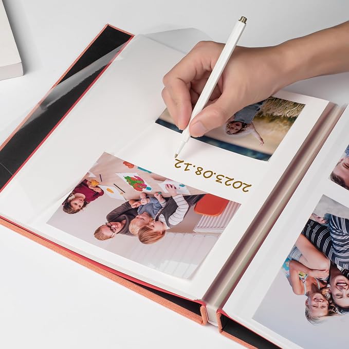 HoneyTolly Large Photo Album Self Adhesive with Picture Display Window, DIY Scrapbook Album for 4x6 8x10 Pictures, 40 Pages Linen Cover Memory Book with Scraper and Metallic Pen(Orange) - Image 3
