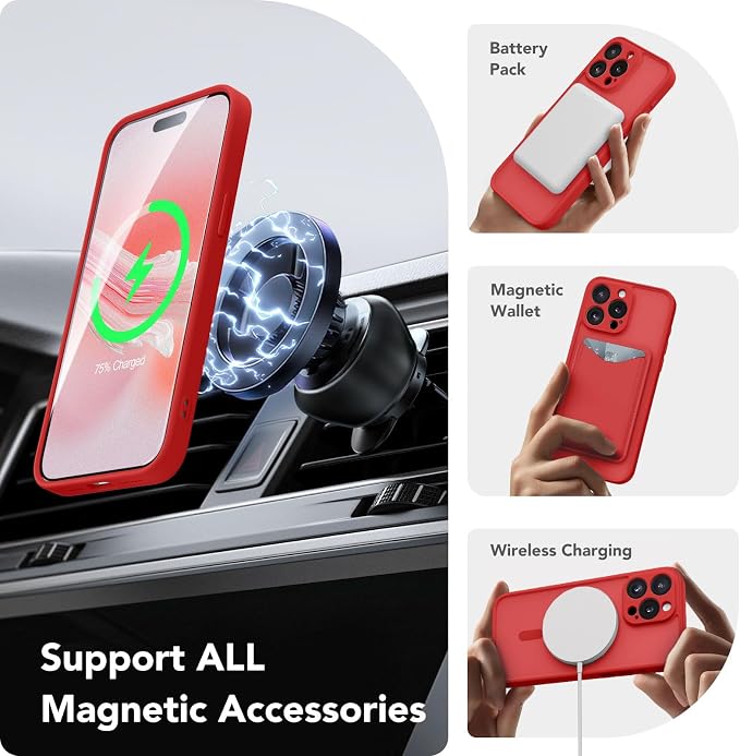 CAPRARO for iPhone 13 Pro Max Case, Compatible with MagSafe | Upgraded [Full Camera Protection] Shockproof Protective Slim Translucent Matte Magnetic Phone Case 6.7'', Watermelon Red - Image 3
