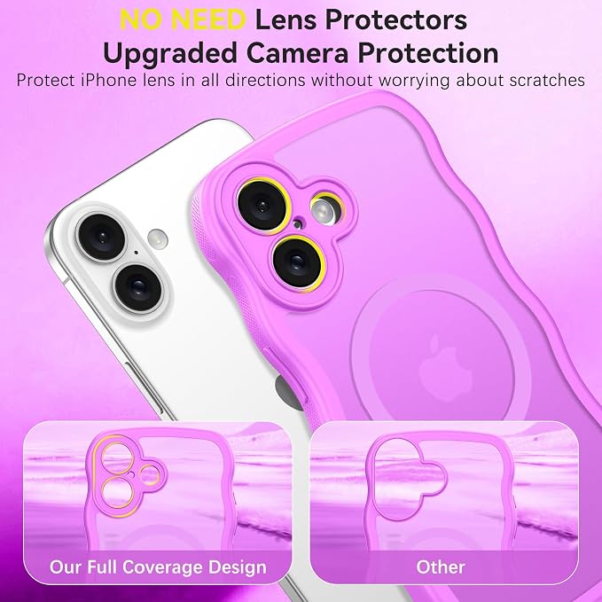BENTOBEN Magnetic for iPhone 16 Case, Cute Wavy [Full Camera Protection][Compatible with MagSafe] Matte Anti-Slip Bumper Women Girls Boys Protective Cover for iPhone 16 6.1",Berry Purple - Image 8