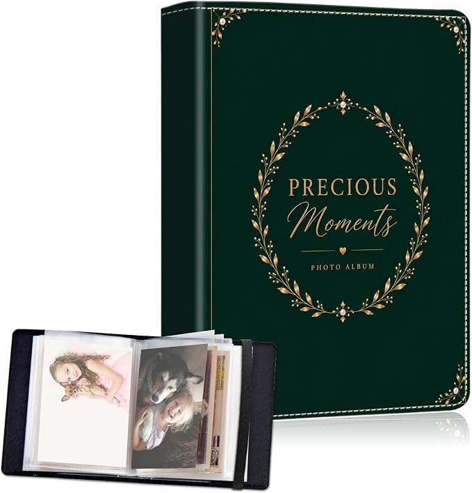 DEGDFSGR 5x7 Small Photo Album, 60 Pockets Holds 120 Photos | Slip-in pockets, black elastic band, portable for family, wedding, baby, travel photos, Vintage Frame Gold Laurel Wreath by Unknown