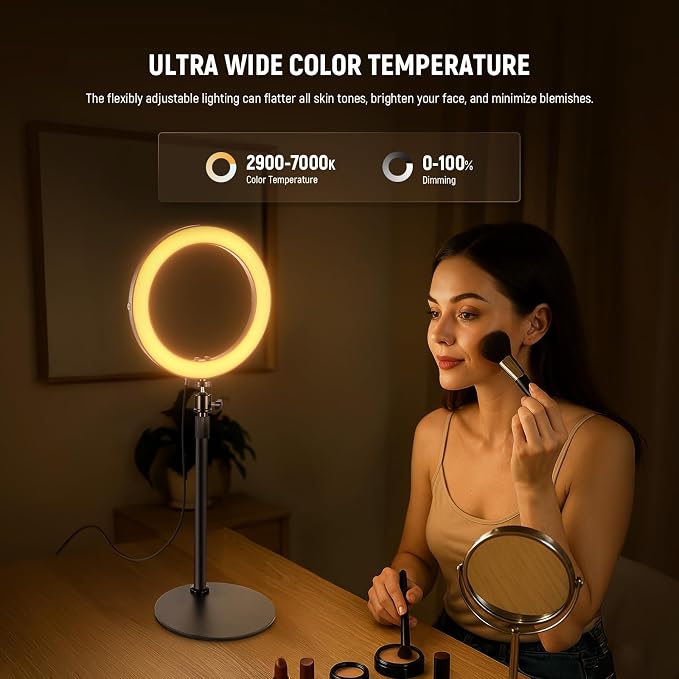 NEEWER 10" 20W LED Ring Light with Desk Stand Phone Holder for iPhone Laptop, Bi Color 2900K-7000K, USB C PD Input, CRI97+ 1660LX/0.5m, Selfie Makeup TikTok Recording Video Conference Lighting, RH10B - Image 3