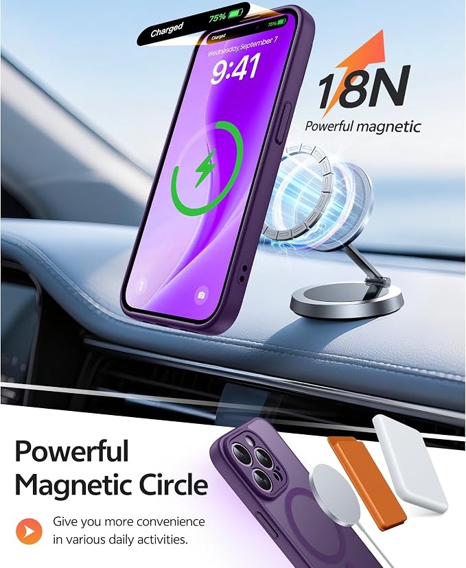 FNTCASE for iPhone 14 Pro Max Case, Fit for Magsafe, Glass Screen Protector | Full Camera Protection, Translucent Matte, 14FT Military Grade Drop Proof, Shockproof Protective Phone Cover, Purple - Image 3