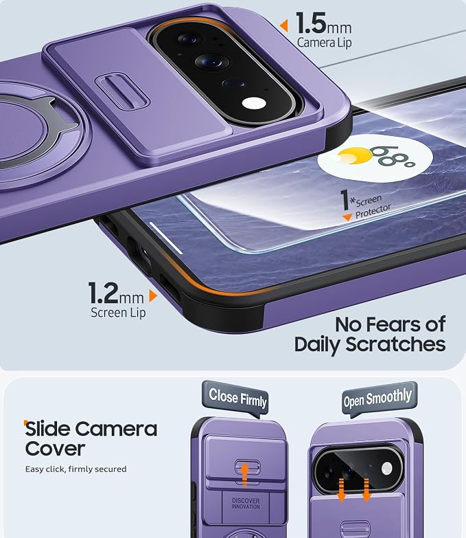 JAME for Google Pixel 10/10 Pro/11/11 Pro Case, Stand & Slide Camera Cover | Ring Holder Kickstand, Screen Protectors, Dual-Layer Shockproof Protective, Magnetic Accessory Friendly Phone Case, Purple - Image 5